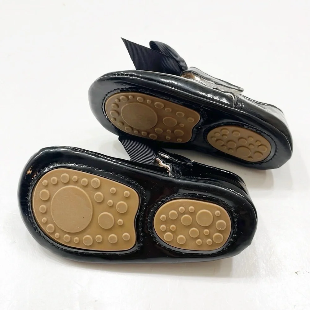 Baby girls black bow dress shoes